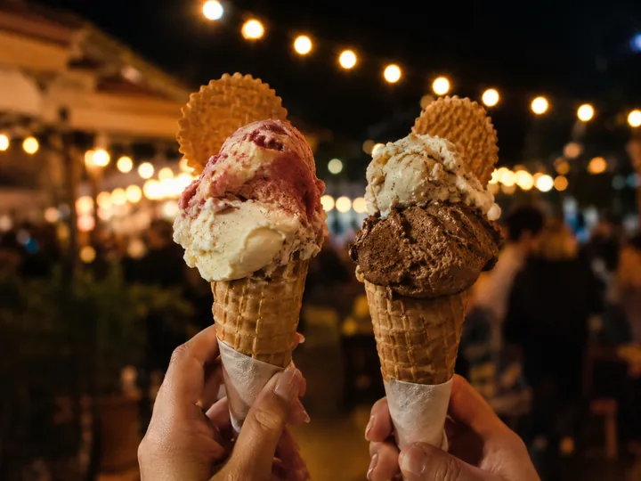 Gelato cones under string lights