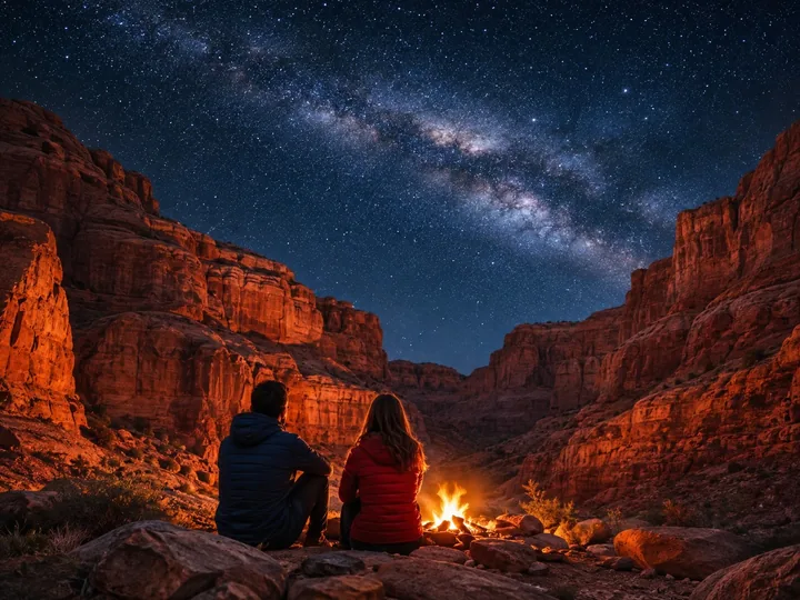 Red rock canyon walls under the stars