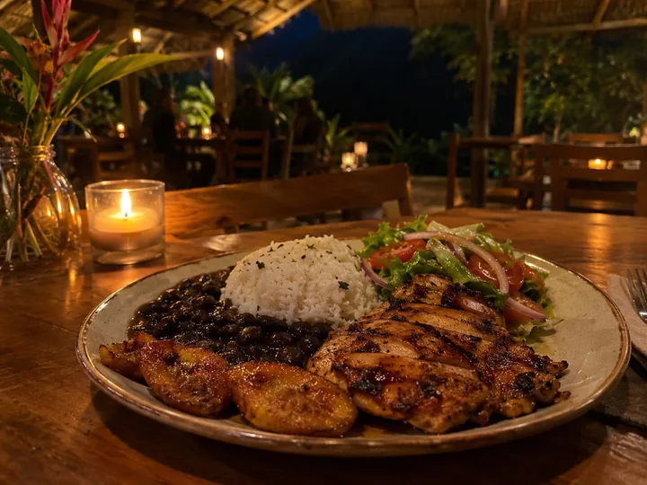A Costa Rican dinner plate on a wooden table