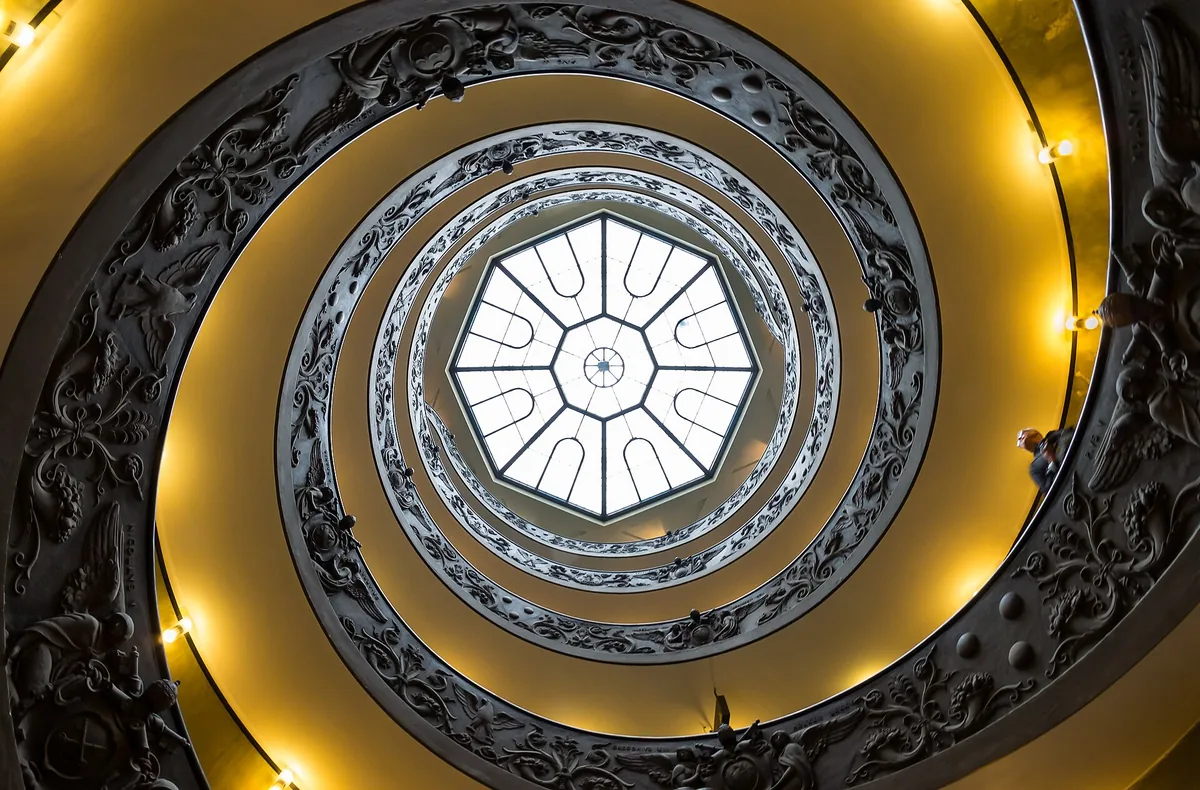 Looking up the double spiral staircase of the Vatican Museums